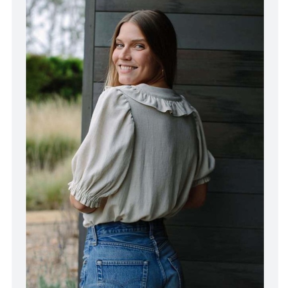 Rachel Pally Linen Dorothy Top Short Sleeve Ruffled Square Neck Top Size Small - Picture 3 of 11